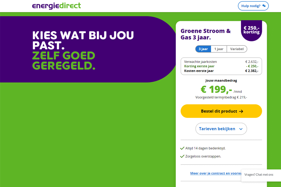 Energiedirect 3 Jaar Vast tarieven nu extra scherp + €250 korting!