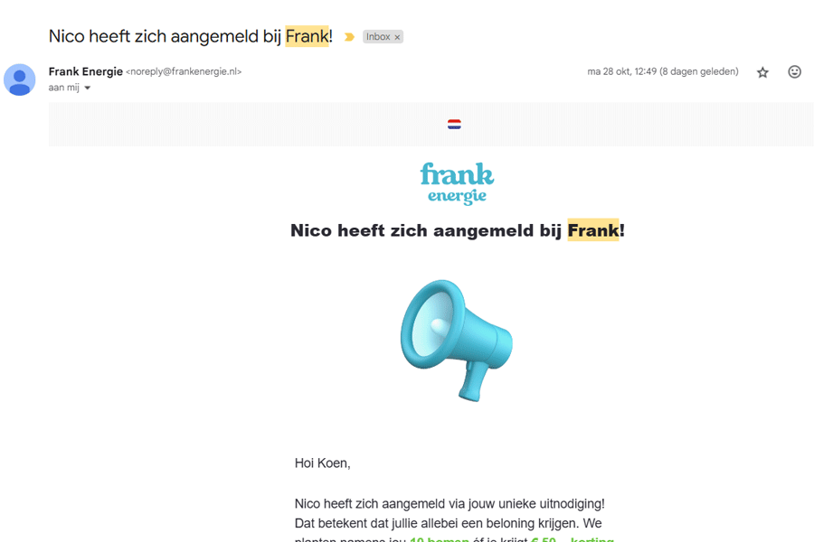 Frank Energie kortingscode gebruikt melding Frank Energie kortingscode gebruikt melding