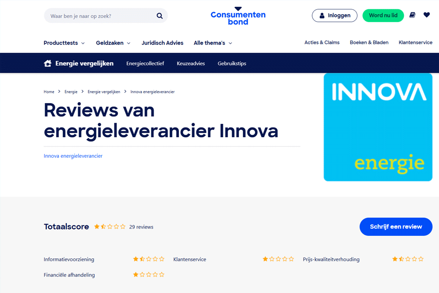 Wat vinden Consumentenbond leden van Innova Energie?
