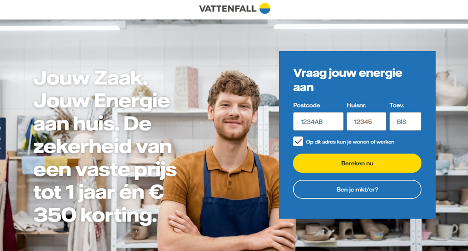 Vattenfall 350 euro korting – alleen nog beschikbaar voor ZZP'ers