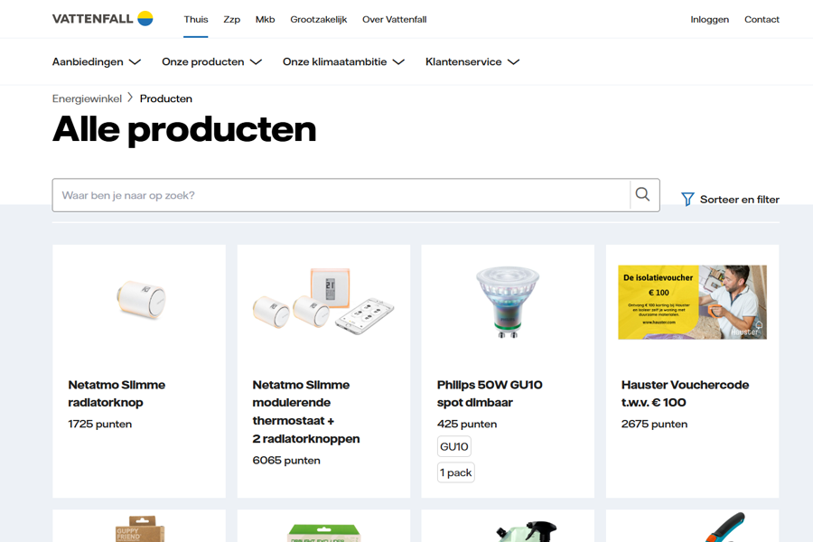 Vattenfall Energiewinkel - punten inwisselen voor leuke cadeaus! Vattenfall Energiewinkel - punten inwisselen voor leuke cadeaus!