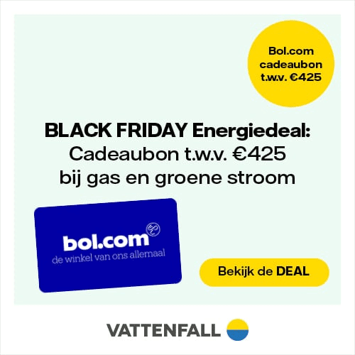 Gratis bol.com cadeaubon bij Vattenfall - t.w.v. €425 tijdens Black Friday