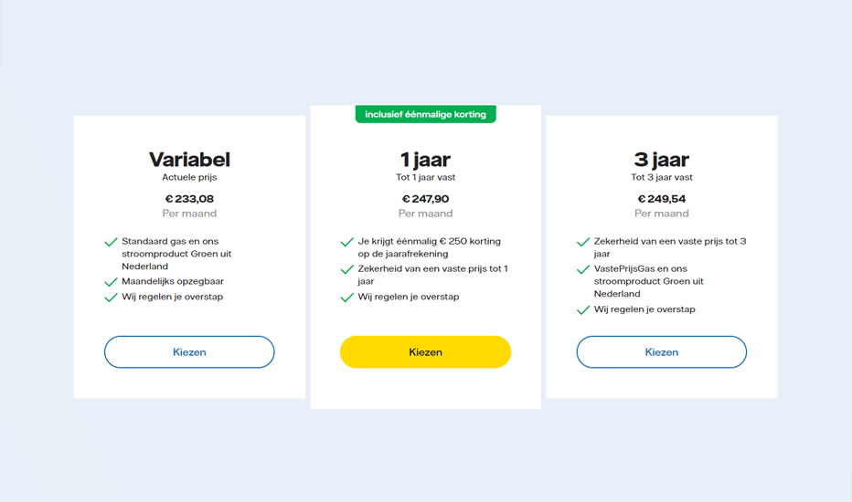 Vattenfall productvergelijking - Powerdeal vs overige energiepakketten